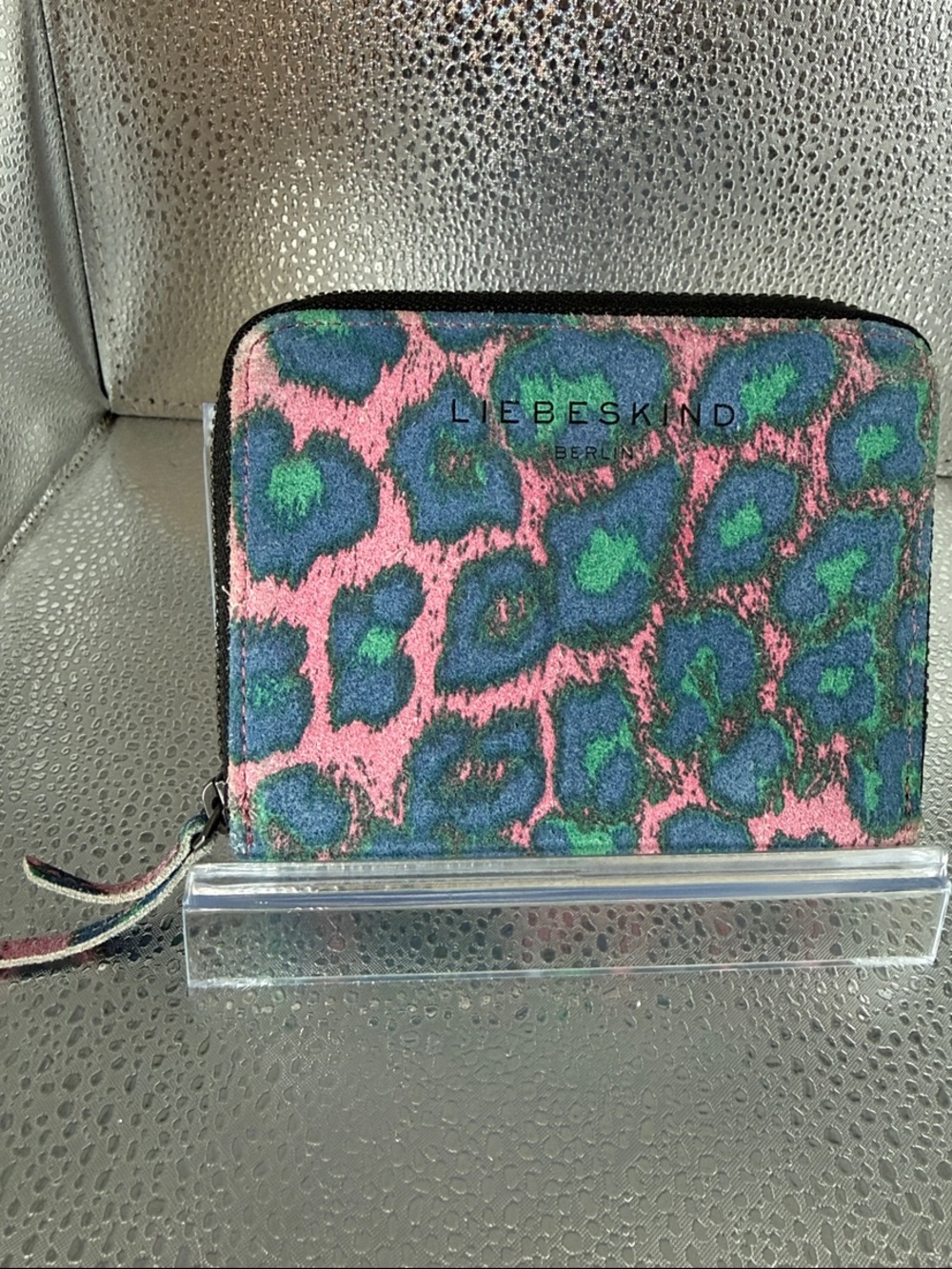 Liebeskind Pink Leopard Print Leather Compact Zip Around Wallet EUC
